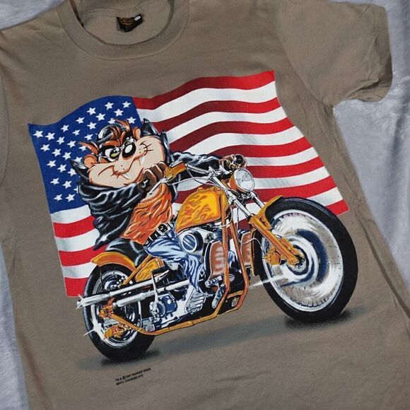 Vintage Taz Looney Tunes Biker T Shirt Mens M Changes Brand 90s New W/ Flaws!